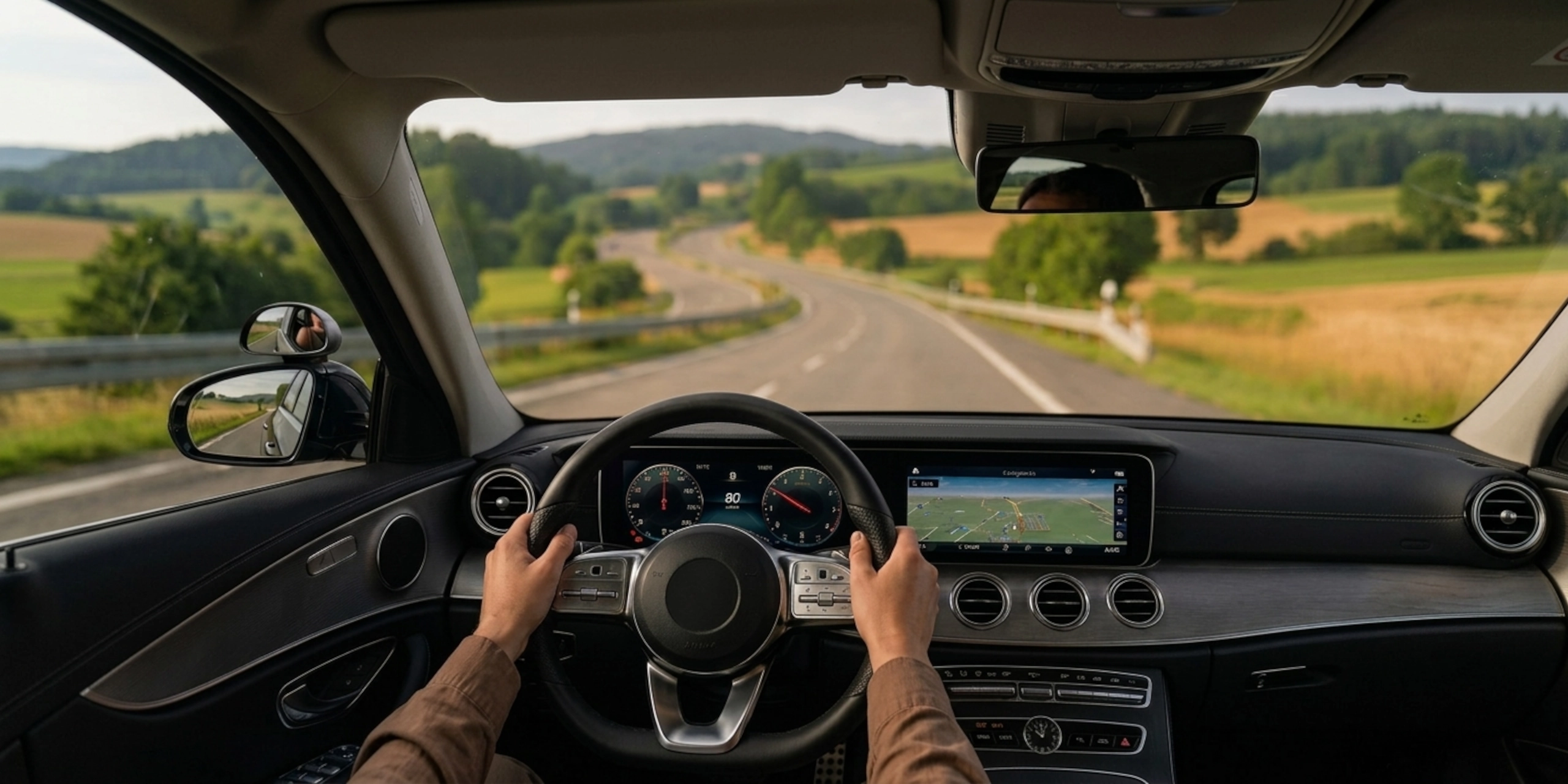 Blick aus dem Auto auf eine Landstraße